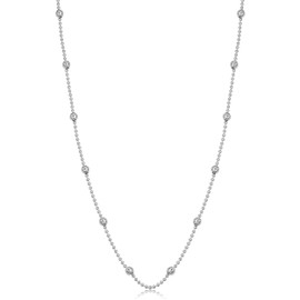Kooljewelry Sterling Silver Bead and Diamond-cut Ball Station Necklace (18 inch)