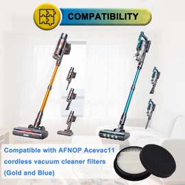 4 Pack HEPA Vacuum Replacement Filters Compatible with AFNOP Acevac11 Cordless Vacuum Cleaner, with 4 Pack Sponge Sets