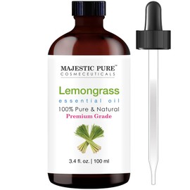 MAJESTIC PURE Lemongrass Essential Oil with Glass Dropper | 100% Pure and Natural Lemongrass Oil | Premium Grade Essential Oils for Diffusers, Skin, Aromatherapy, Massage | 3.4 Fl Oz