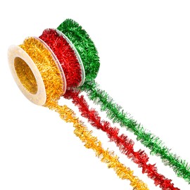 AOVNA 3 Pack Christmas Mini Tinsel Garland Red Green Gold Christmas Tree Metallic Garlands Christmas Hanging Garlands