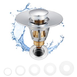Fransiton Bathroom Sink Stopper, 1.1-1.77 Inch Basin Pop Up Sink Drain Stopper, Anti Clogging Drain Plug with Detachable Hair Catcher, Brushed Nickel