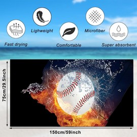 RFJYGWQM Baseball Beach Towel, Sports Theme Beach Towel, Suitable For Adults and Children Camping, Tourism, Vacation, Swimming Pool, 75 * 150CM
