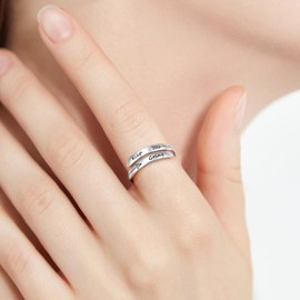 FLYOW Adjustable Inspirational Rings 925 Sterling Silver Stacking Wrap Spiral Twist Statement Band Encouragement Gift for Women Men(Never Give Up Keep Going), Metal, No Gemstone