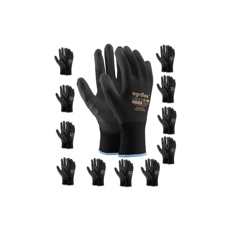 PU Coated Black Nylon Work Gloves. Gardening, Builders, Mechanic (XL