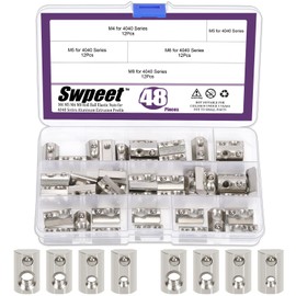 Swpeet 48Pcs 4040 Series Carbon Steel Nickel Plated Roll-in Spring T Nut M4 M5 M6 M8 Assortment Kit, T Slot Nuts, Roll Ball Elastic Nuts for 4040 Series Aluminum Extrusion Profile Rail