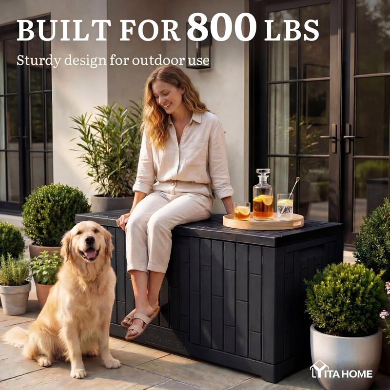 YITAHOME 120 Gallon Outdoor Storage Deck Box, Large Resin Patio