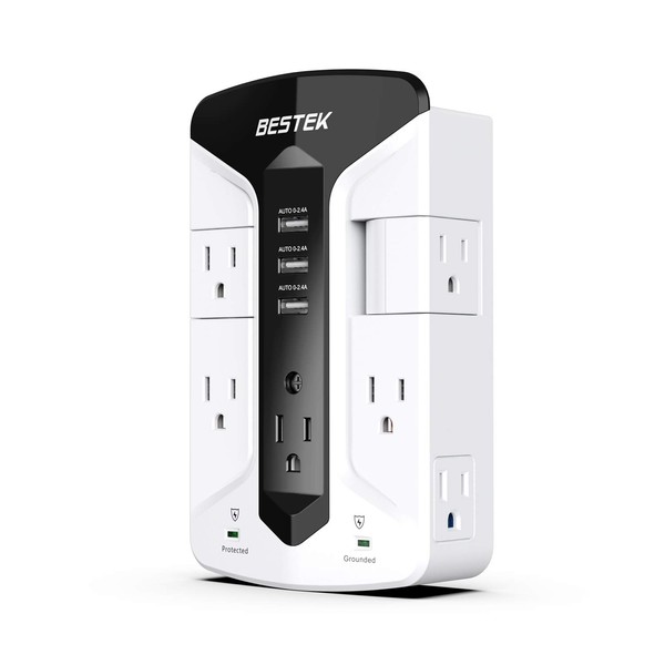 BESTEK 7-Outlet Wall Tap Surge Protector Power Strip with Swivel