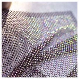 SHTGOI Rhinestone Mesh Fabric 100 x 120 cm Stretchy Rhinestone Net with AB Colour Rhinestones Cuttable Mesh Fabric for Shoe Cap Clothing Rhinestone Mesh Black