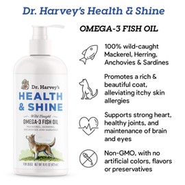 Dr. Harvey's Health & Shine Omega 3 Fish Oil for Dogs from Wild Caught Mackerel, Herring, Anchovies and Sardines - Supports Beautiful Fur, Strong Joints and Itchy Allergy Relief (16 FL OZ)