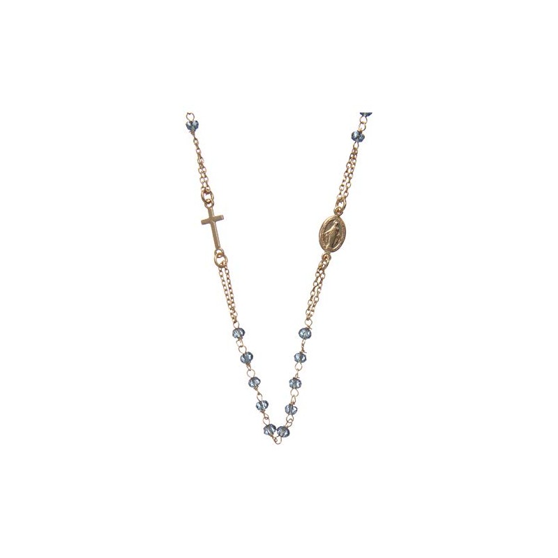 Amen Rosary Necklace Gold-Plated Silver 925 Blue Beads