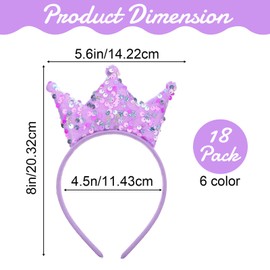 Kifmurase 18 Pcs Princess Crown Headband Glitter Sequin Crown Headbands Shiny Tiaras Princess Decoration Hair Accessories for Birthday Party Favors Gifts