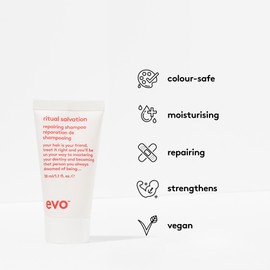 EVO Ritual Salvation Repairing Shampoo - Gently Cleanses, Treats Damaged & Brittle Hair & Protects Color - Travel Size, 30ml / 1.01fl.oz