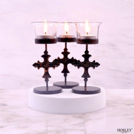 Hosley Bulk Buy Set of 6 Metal & Glass Tea Light Candle Holders for Home Decor, Lighting, Wedding, Parties, Gifting, LED Tea Light Gardens