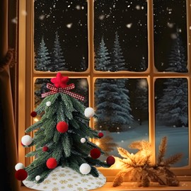 15Inch Mini Christmas Tree, Miniature Pine Xmas Tree, Tabletop Christmas Tree with Ornaments and Tree Skirt
