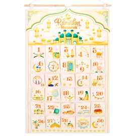 HOWAF Ramadan Calendar for Filling 2025, Ramadan Advent Calendar as a Fabric Wall Calendar, Reusable Ramazan Calendar for Hanging, Fabric Bag, Eid Mubarak, Ramadan Mubarak Decoration, Gold, 10 cm