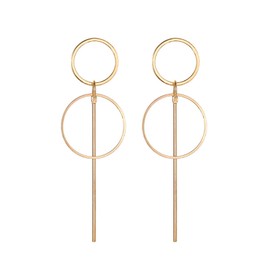 MALOYANVE Geometric Double Circle Hoop Earrings for Women Minimalist Gold Silver Plated Round Long Vertical Bar Dangle Drop Statement Earrings Jewelry (Gold)