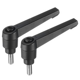 sourcing map 2pcs Adjustable Clamping Lever Handle M5 x 10mm Metric 304 Stainless Steel Male Threaded Stud Hand Knobs Push Button Ratchet Rotating Screw Handles Bolts with Locking Lever Black