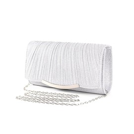 RPAEOY Clutch Women's Glitter Sequins Pleated Evening Bag Removable Chain Bag Wedding Leisure Date Wedding Cocktail Party Dance Party Birthday Party Gift, silver