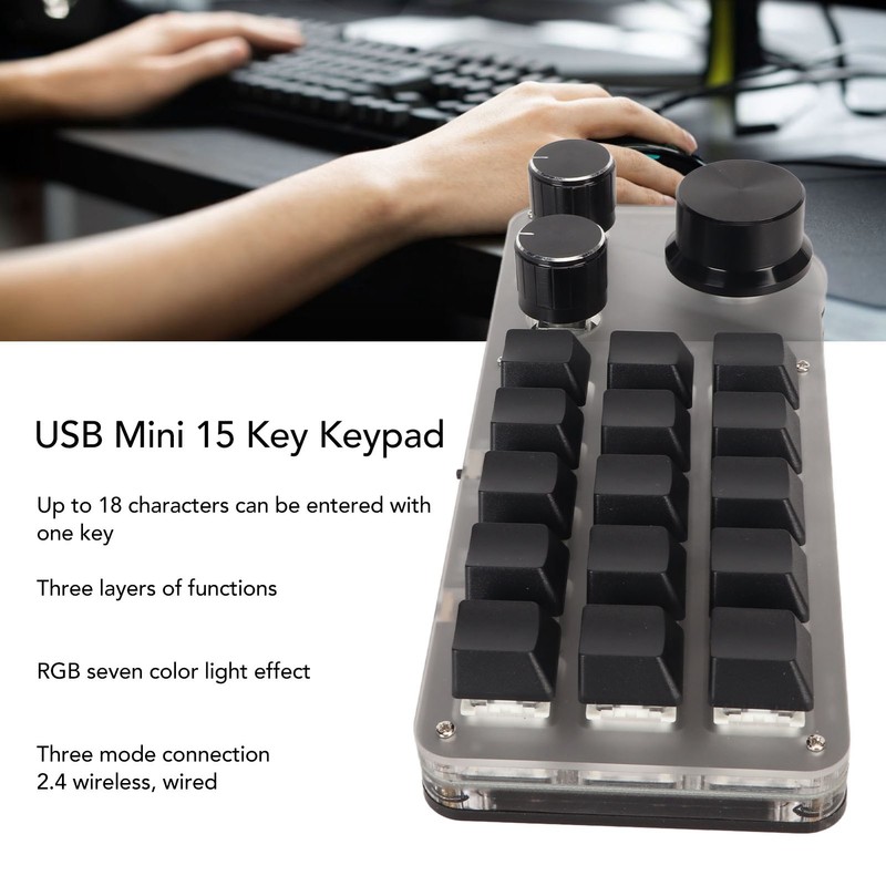 USB Mini 15 Key Keypad with 3 Knobs Type C