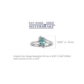 Silvershake 7X5mm Oval Shape Simulated Color Change Alexandrite and White Cubic Zirconia 925 Sterling Silver Engagement Ring Size 12