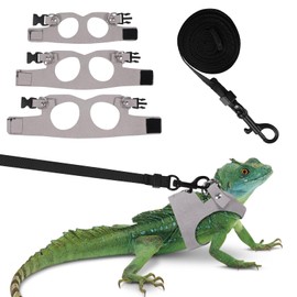 Fnaobai Bearded Dragon Harness Leash Set 3 Size Adjustable Lizards Training Walking Leather Vest Escape-Proof Traction Rope for Outdoor Small Reptiles Animal Squirrels (Grey)