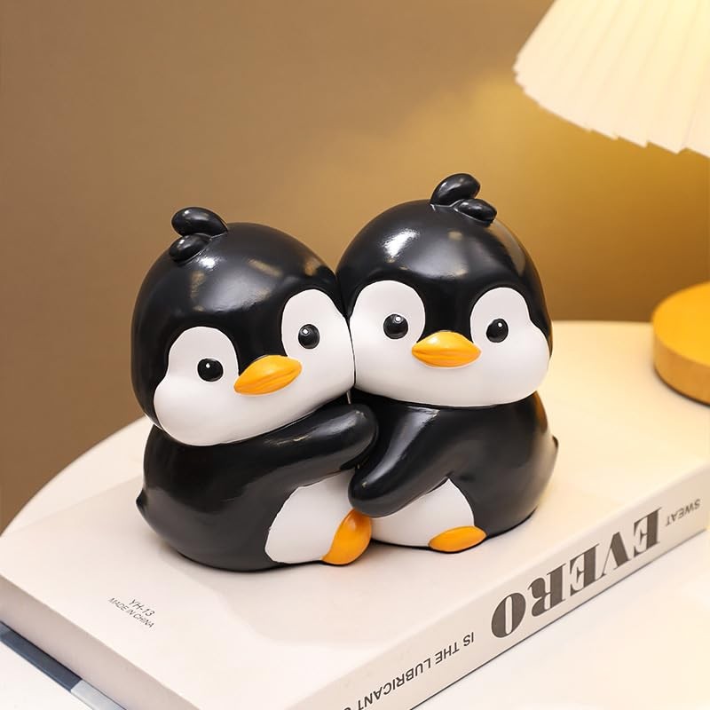 Set of 2 Cute Hug Penguins Bookends Decorative, Unique Bookends