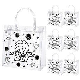 Pineraap 24Pcs Volleyball Clear PVC Gift Bags with Handles, Reusable Volleyball Goodie Bag, Sport Theme Treat Candy Bags for Games Day, Team Snacks, Baby Shower, Kids Birthday Party,7.9×7.9×3.1 In