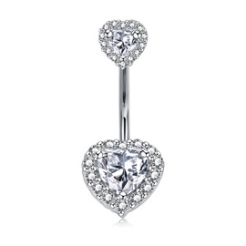 LAURITAMI Belly Button Piercing 925 Silver Double Heart Zirconia 14G Piercing Belly Button Piercing Sterling Silver 8 mm 10 mm 12 mm Belly Button Piercing Silver Jewellery for Women, Sterling Silver