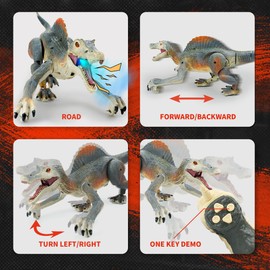 BEZGAR Remote Control Dinosaur, RC Walking Robot Dinosaur Toys with Light, Auto Spraying and Roaring Jurassic Spinosaurus Dinosaur Robot Toy for Boys 3+Years Old