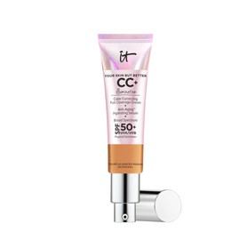 IT Cosmetics CC+ Cream Illumination (Tan) - Radiant Full Coverage Foundation With SPF 50+, Color Corrector & Hydrating Anti-Aging Serum, Hydrolyzed Collagen + Peptides - 1.08 fl oz
