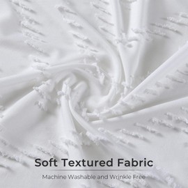 84 Inches Extra Long White Boho Shower Curtain With Tassel, Tall Boho Tufted Chevron Fabric Shower Curtains for Bathroom, Modern Minimalist Striped Elegant Shower Curtain, Wrinkle Free, White, 72 x 84