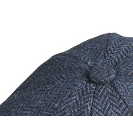 Peaky Blinders 'Newsboy' Style Flat Cap - Tweed Wool Fabric Variations (XXL ( 63 cm ), Blue Herringbone)