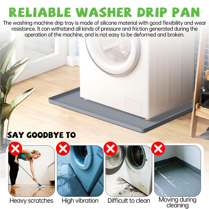 27''x27'' Washing Machine Drain Pan Silicone Mat with 0.78'' Raised