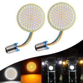 LivTee Señales de giro frontal extremadamente brillantes y panel de luces LED Switchback con base 1157, compatible con Harley Dyna Street Glide Road King, blanco/ámbar