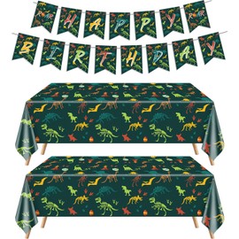 XJLANTTE Dinosaur Party Decorations - Dino Birthday Tablecloth, Rectangular Dinosaur Plastic Table Cover, Boy Banner, Dino Banner Decoration for Kids Boy Baby Shower Birthday Party Supplies