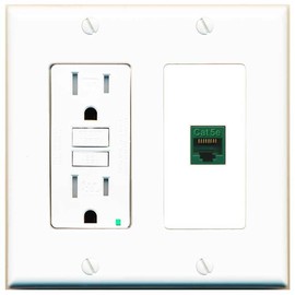 RiteAV CAT5E-GREEN Wall Plate with GFCI Power Outlet [White]