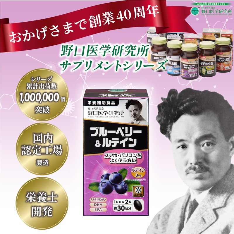 野口医学研究所 野口サプリメントシリーズ ブルーベリー&ルテイン 目の疲れ ブルーベリー 60粒（約30日分）