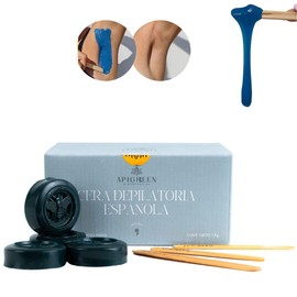APIGREEN - CERA ESPAÑOLA ELÁSTICA EN PASTILLAS 1kg, Aroma Azuleno, Piel Sensible, Vello Grueso - Bikini, Rostro, Piernas, Barba (Azuleno)