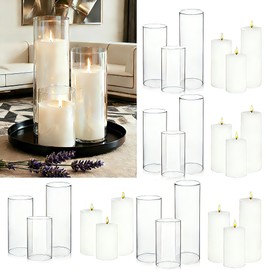 ZJGXH 24 Pcs White Pillar Candles and Glass Cylinder Vases Clear Glass Pillar Candle Holders Hurricane Glass Candle Holders for Table Centerpieces Wedding, Party, Event, Home Office
