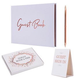 Wedding Guest Book - Guest Book Wedding Reception with Pen - 9x7'' Wedding Guestbook Photo Album Sign in Book - Gold Foil Hardcover with Gilded Edges, for Weddings, Baby Shower, Party, Vacation Home
