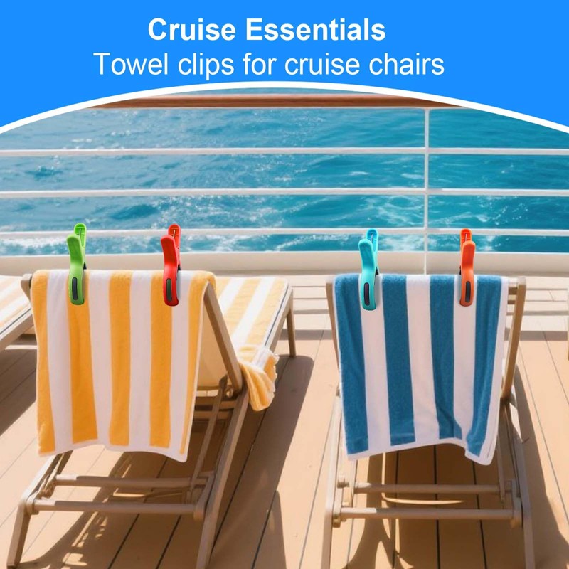 Large Beach Towel Clips for Beach Chair, Heavy-Duty Plastic Clothes