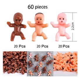 60 Pieces Mini Plastic Babies Baby, Shower Party Favor Supplies Ice Cube Game Party Decoretions Baby Full Moon Gifts Party Decoretions, Baby Bathing and Crafting (Dark Brown, Latin, Pink)