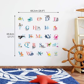 DECOWALL DS-8040 A-Z Ocean Alphabet (Small) Kids Wall Stickers Decals Peel and Stick Removable for Nursery Bedroom Living Room Art murals Decorations