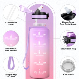 Trinkflasche 1.5L, Sport Wasserflasche mit Strohhalm, BPA-frei, Trinkflasche mit Zeitmarkierung, Auslaufsicher, Sport Trinkflasche für Gym, Fahrrad, Büro, Outdoor, Erwachsene, Schule, Yoga, Sport