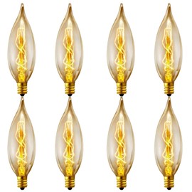 8-Pack Edison Vintage Incandescent Chandelier 40w 110-130v, 280 Lumen Bent Flame Tip Bulb with Candelabra Base (E12) Home Light Fixtures Decorative, Dimmable, 8 Count (Pack of 1)