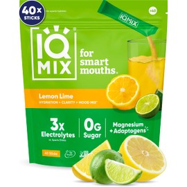 IQMIX Hydration Electrolyte Powder – 4-in-1 Formula for Hydration, Mental Clarity, Mood and Recovery – Sugar-Free Drink Mix, Keto, Magnesium L-Threonate, Lion’s Mane – 40 Count Lemon Lime