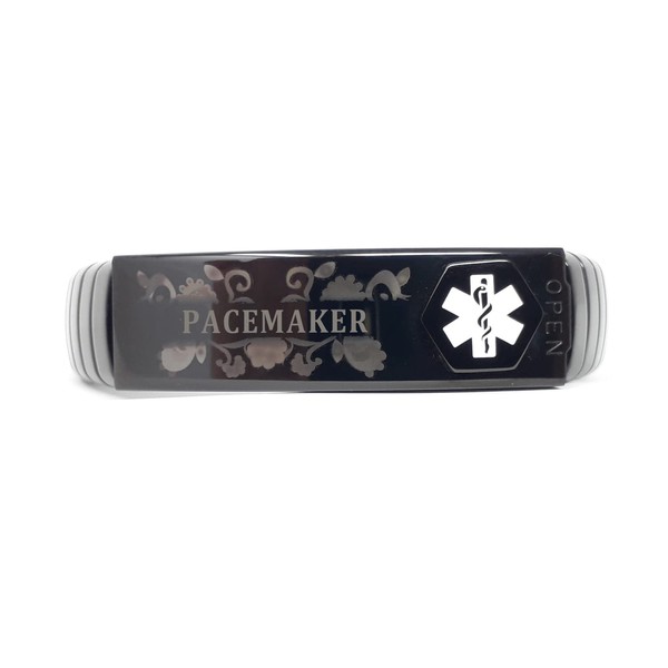 Black Pacemaker Bracelet, Emergency Medical ID Inside, Unisex Medical Bracelet