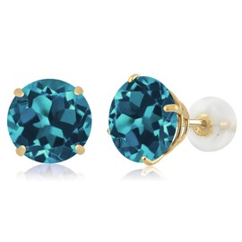 Gem Stone King 14K Yellow Gold 8MM Round Gemstone Birthstone Stud Earrings | Gold Earrings For Women Men