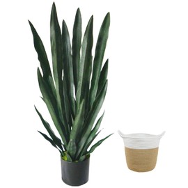 Warmplants Artificial Snake Plant, 3ft Fake Sansevieria with Basket, 35" Fake Mother in Law Plants, Perfect Faux Potted Plant Greenery for Indoor Home Office Store Lifelike Decoration (Green)