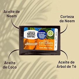 bienestar NEEM ERFRE Jabon Exfoliante Corporal de Corteza de Neem- Artesanal Vegano Natural Tea TREE Aceite Oliva- Sin Parabenos Petrolatos Grasa Anim